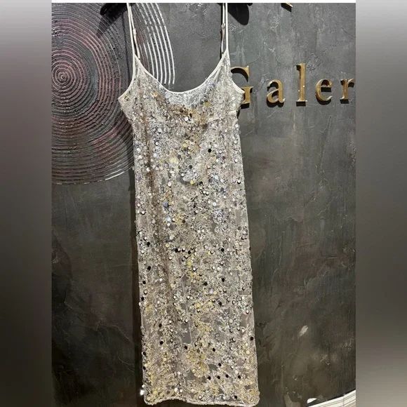 Baum und Pferdgarten Sequin Embellished Sheer  nude party cocktail  Dress NWT - Picture 7 of 10